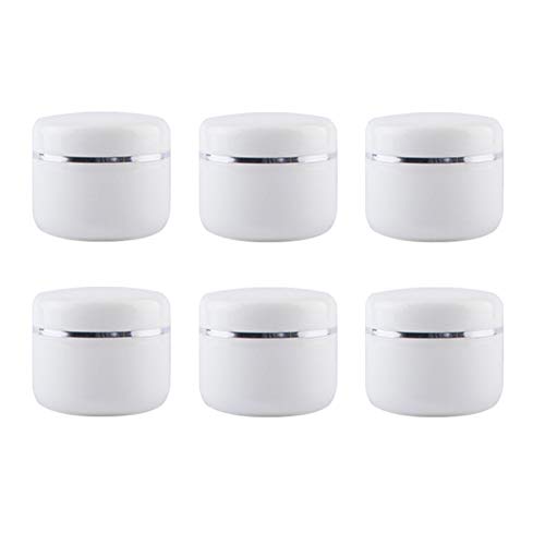 6PCS White Plastic Creams Jar with Inner Liners and Lid Empty Refillable Cosmetic Face Lotions Ointments Bottles Containers Lip Balm Storage Scrub Lotions Dispenser Jars Pots(50ML/1.69OZ)