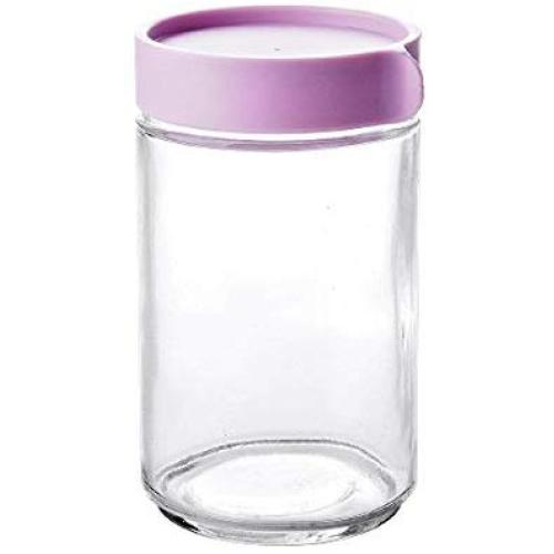 HOMELUNY Set of 4 Glass Storage Jars Airtight Jars Cereal Keeping Fresh Jars Storage Container for Candy, Cookie, Rice, Sugar,Flour,Snacks Keeping Food Dry & Fresh Light purple 600ML
