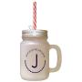 Navy Alphabet J, Jam Jar Jump Job Juice Frosted Glass Mason Jar With Straw