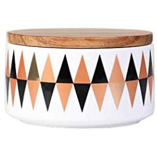 Ceramic Kitchen Canisters, Food Storage Jar with Airtight Seal Bamboo Lid, Food Storage Canister for Tea, Coffee Bean, Spice, Sugar, Flour (140x85mm)