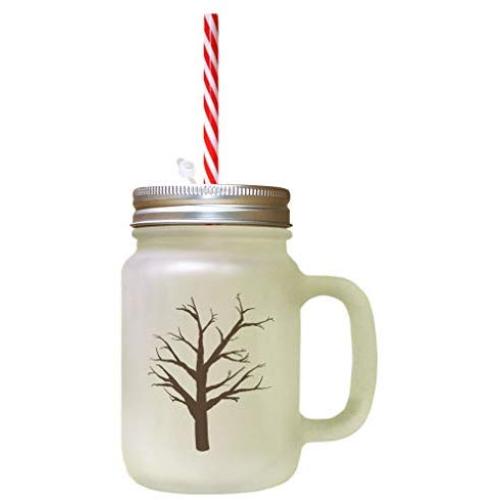 Brown Tree #4 Frosted Glass Mason Jar With Straw