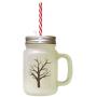 Brown Tree #4 Frosted Glass Mason Jar With Straw