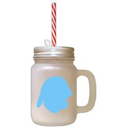 Light Blue Greek Harehound Silhouette Frosted Glass Mason Jar With Straw
