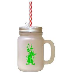 Green Wizard Frosted Glass Mason Jar With Straw