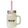 Black Soccer Ball #2 Frosted Glass Mason Jar With Straw