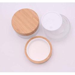 XINGZI 100g/100ml/3.4oz Frosted Glass Cosmetic Cream Jar Bottle Refillable Glass Face Cream Pot Cosmetics Container With Bamboo lids and Inner Liners For Travel DIY Sample Eyeshadow Essential Oils