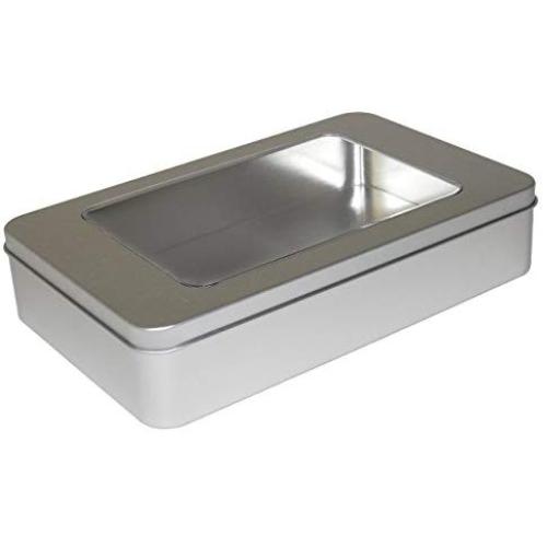 mikken # 42045 Number Storage Tins with Window, Canister, Jar, Metal, Silver, 20.8 x 13.1 x 4.5 cm