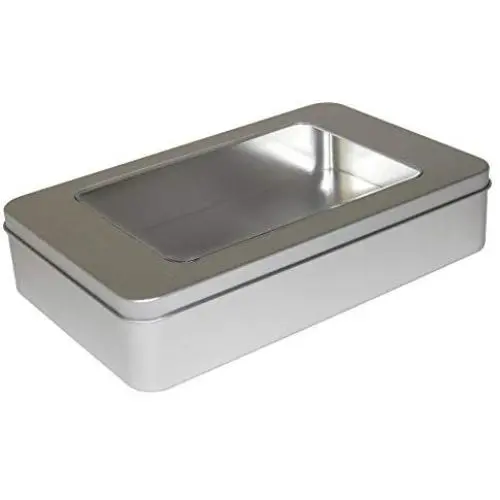 Mikken # 42045 Metallbehälter mit Fenster, Dose, Glas, Silber, 20,8 x 13,1 x 4,5 cm