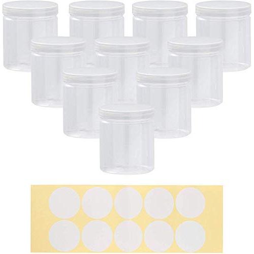 Slime Jars With Lids - Plastic Storage Jars - 10-Pack Slime Jars with Screw-on Lids and 10 Labels, Refillable Round Container Organizer for Craft, Part, Cosmetic, Body Scrub, Accessory, Food, 8 OZ