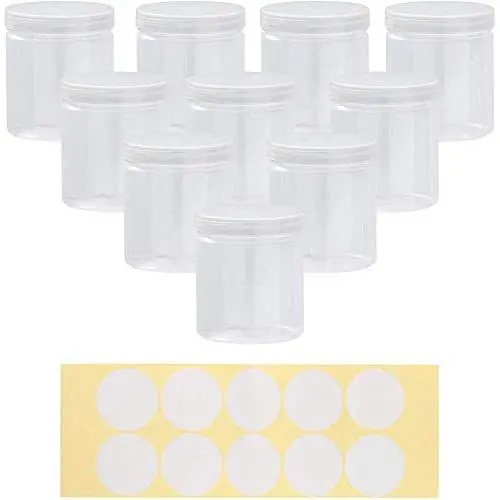 Slime Jars With Lids - Plastic Storage Jars - 10-Pack Slime Jars with Screw-on Lids and 10 Labels, Refillable Round Container Organizer for Craft, Part, Cosmetic, Body Scrub, Accessory, Food, 8 OZ Slime Jars With Lids - Plastic Storage Jars - 10-Pack Slime Jars with Screw-on Lids and 10 Labels, Refillable Round Container Organizer for Craft, Part, Cosmetic, Body Scrub, Accessory, Food, 8 OZ