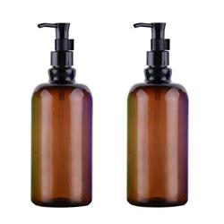 2PCS 500ML /17 oz Large BPA Free Empty Brown Plastic Pump Bottles With White Pumps Jars Dispenser Container For Shower Liquid Body Wash Foundations Bathroom Lotion Soap Cream Cosmetic