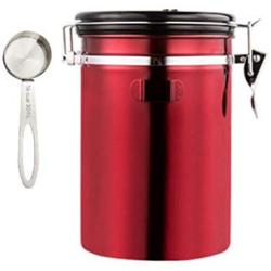 Hamkaw Coffee Canister Airtight, Stainless Steel Coffee Canister with Scoop and Date Tracker for Fresher Beans and Grounds Storage, CO2-Release Valve Seal Ring Coffee Container, Large-Red