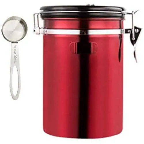 Hamkaw Coffee Canister Airtight, Stainless Steel Coffee Canister with Scoop and Date Tracker for Fresher Beans and Grounds Storage, CO2-Release Valve Seal Ring Coffee Container, Large-Red Hamkaw Coffee Canister Airtight, Stainless Steel Coffee Canister with Scoop and Date Tracker for Fresher Beans and Grounds Storage, CO2-Release Valve Seal Ring Coffee Container, Large-Red