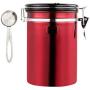 Hamkaw Coffee Canister Airtight, Stainless Steel Coffee Canister with Scoop and Date Tracker for Fresher Beans and Grounds Storage, CO2-Release Valve Seal Ring Coffee Container, Large-Red