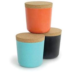 EKOBO 34734 Small Bamboo 8oz Storage Jar Set, 3 Pack, Gift Box, BIOBU Eco-Material, ? 3 1/8 x 3 1/3’’, Assorted Colors, 8 oz, Orange/Black/Blue