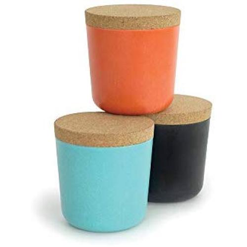 EKOBO Bambus Mini 8oz Lagerbehälter Set, 3er Set, Geschenkbox, BIOBU Eco-Material, Maße 3 1/8 x 3 1/3’, Sortierte Farben, 8 oz, Orange/Schwarz/Blau