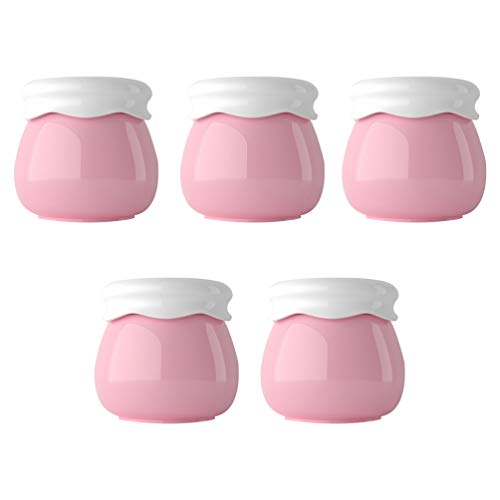 Minkissy 5pcs Plastic Jars with Lids Makeup Refillable Empty Containers for Cosmetics Lotion Cream Kitchen Travel (Pink)