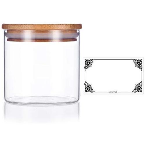 10 oz Premium Borosilicate Clear Glass Jars with Bamboo Silicone Sealed Lid (1 Pack) + Labels