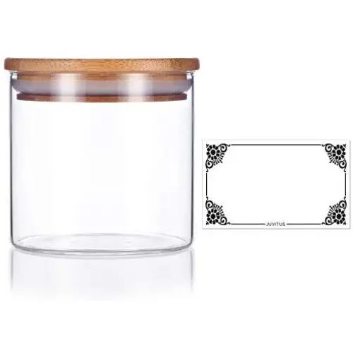 10 oz Premium Borosilicate Clear Glass Jars with Bamboo Silicone Sealed Lid (1 Pack) + Labels