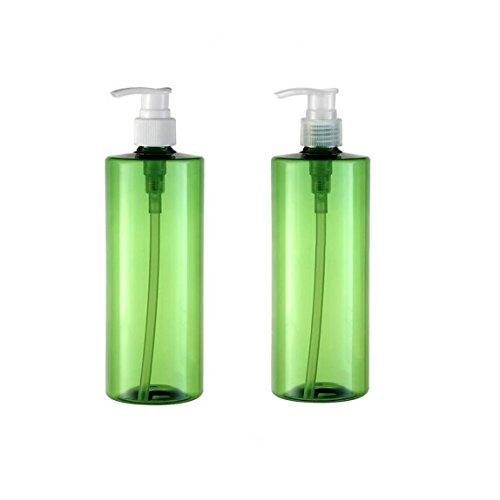 2PCS 500ML 17OZ Green Empty Plastic Pump Bottles with Random Color Pump Head Shower Gel Shampoo Lotion Conditioner Storage Holder Refillable Portable Container Jar for Travel Home Use