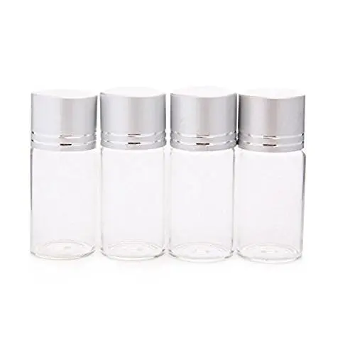 12 Stück 10ml Klare Proben Glasflaschen Beutel Behälter mit Gold- und Silberverschlüssen für Kosmetik, Reisen, ätherische Öle, Pulver, Cremes, Salben, Schmiermittel (Silber)