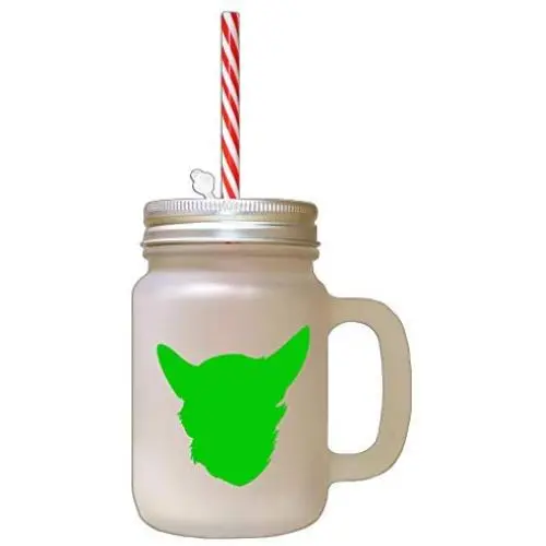 Green Chein Chihuahua Silhouette Frosted Glass Mason Jar With Straw