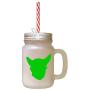 Green Chein Chihuahua Silhouette Frosted Glass Mason Jar With Straw