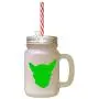 Green Chein Chihuahua Silhouette Frosted Glass Mason Jar With Straw