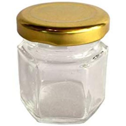 Bulk 24Pcs 1.5OZ 45Ml Mini Hexagon Glass Jars With Gold/Silver/Black Lids For Jam Honey Candies Spice Hexgon Gold lids