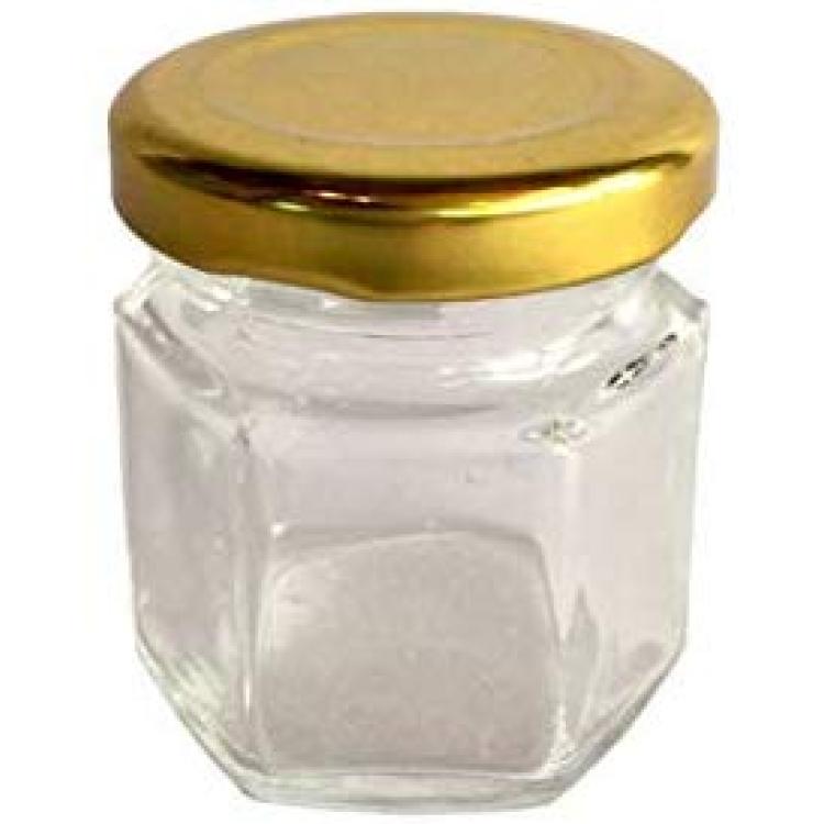 24 Pcs 1.5 Oz Glass Hexagon Jar With Gold Lids 