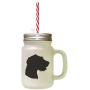 Black German Rough Haired Pointer Silhouette Frosted Glass Mason Jar With Straw