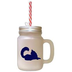 Navy Maine Coon Cat Silhouette #2 Frosted Glass Mason Jar With Straw