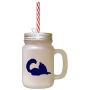 Navy Maine Coon Cat Silhouette #2 Frosted Glass Mason Jar With Straw