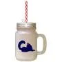 Navy Maine Coon Cat Silhouette #2 Frosted Glass Mason Jar With Straw Navy Maine Coon Cat Silhouette #2 Frosted Glass Mason Jar With Straw