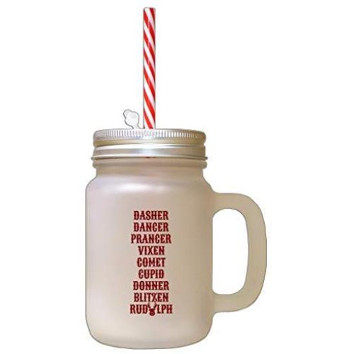 Maroon Christmas SantaS Reinders Names Frosted Glass Mason Jar With Straw