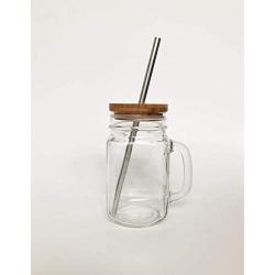 Mason Jar Mug Set with Bamboo Lid + Stainless Steel Straws