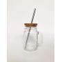 Mason Jar Mug Set with Bamboo Lid + Stainless Steel Straws