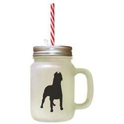 Black Dogo Argentino Silhouette Frosted Glass Mason Jar With Straw