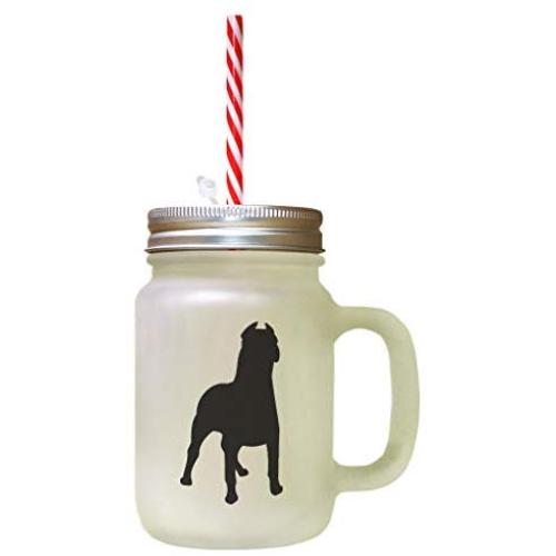 Black Dogo Argentino Silhouette Frosted Glass Mason Jar With Straw