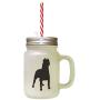 Black Dogo Argentino Silhouette Frosted Glass Mason Jar With Straw