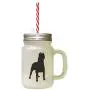 Black Dogo Argentino Silhouette Frosted Glass Mason Jar With Straw