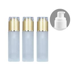 3PCS 30ml Empty Refill Frosted Clear Glass Cosmetic Pump Bottle Jars With Acrylic Gold Cap Makeup Eye Cream Lotion Emulsion Toiletries Liquid Storage Containers Cosmetic Travel Packing Dispenser