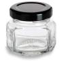 Nakpunar 24 pcs 1.5 oz Oval Hexagon Glass Jars with Black Lids - 45ml