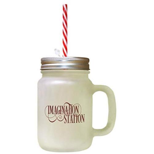Maroon Imagination Station Frosted Glass Mason Jar With Straw
