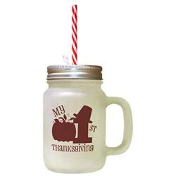 Maroon My 1St Christmas Thanksgiving Frosted Glass Mason Jar With Straw