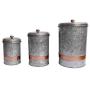 Premium Galvanized Metal Lidded Canister with Copper Band Set of Three Gray Storage