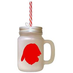 Red Greek Harehound Silhouette Frosted Glass Mason Jar With Straw