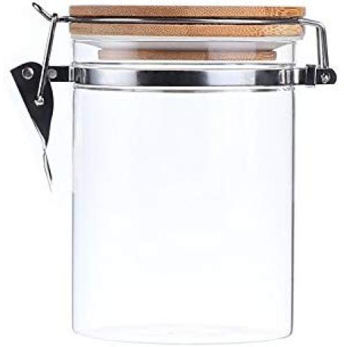 AUYE Glass Storage Jar,Coffee Bean & Kitchen food Container With Clamp Airtight wood Lid (29-Ounce)