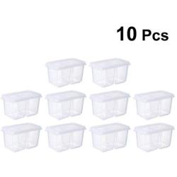 UPKOCH Plastic Food Containers Kitchen Home Lunch Onion Ginger Garlic Seasoning Condiment Fruit Storage Organizer Refrigerator 2 Grids with Lid 10 Pcs