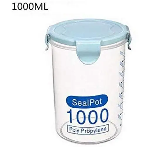 Reis- und Bohnen-Aufbewahrungsbehälter mit Verschlussdeckel, 4 Gitter, Kühlschrank-Lebensmitteldruckbehälter, Kunststoff-Küchenspeicherkasten, 1000ml, Blau